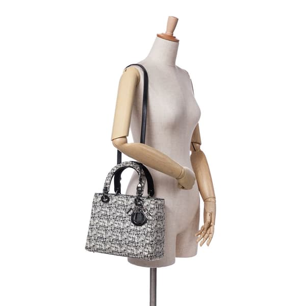 Pre-owned Dior Medium Tweed Lady Dior White