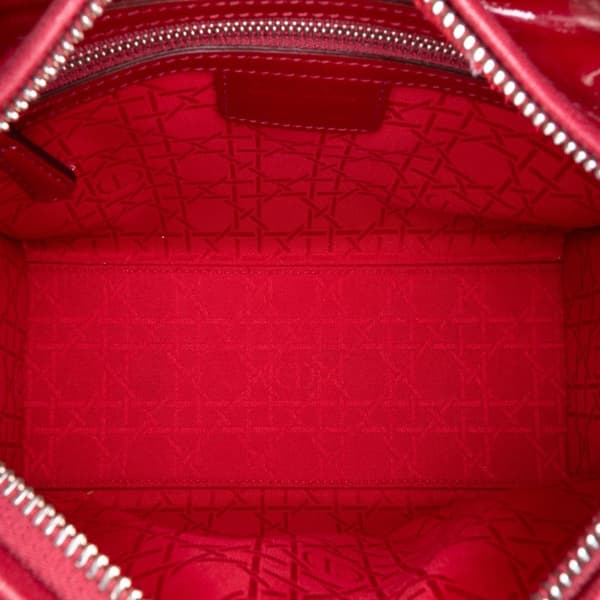 Pre-owned Dior Medium Patent Cannage Lady Dior Red