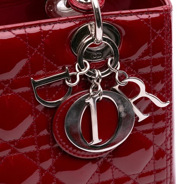 Pre-owned Dior Medium Patent Cannage Lady Dior Red