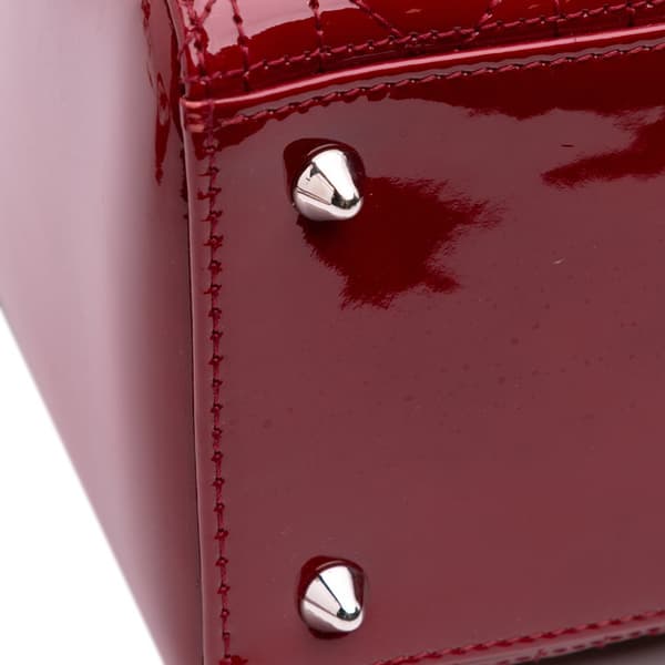 Pre-owned Dior Medium Patent Cannage Lady Dior Red