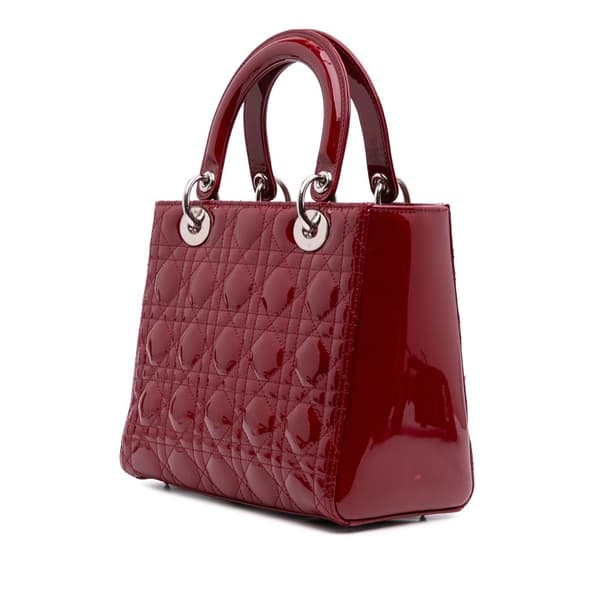 Pre-owned Dior Medium Patent Cannage Lady Dior Red