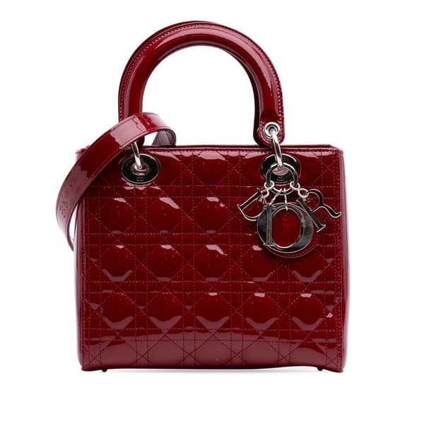 Pre-owned Dior Medium Patent Cannage Lady Dior Red