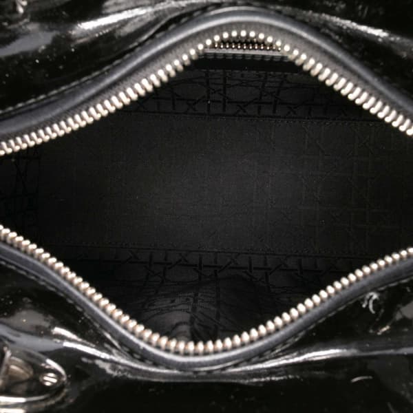 Pre-owned Dior Medium Patent Cannage Lady Dior Black