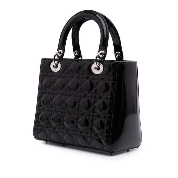 Pre-owned Dior Medium Patent Cannage Lady Dior Black