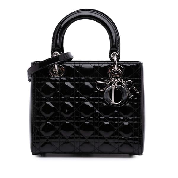 Pre-owned Dior Medium Patent Cannage Lady Dior Black