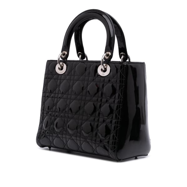 Pre-owned Dior Medium Patent Cannage Lady Dior Black