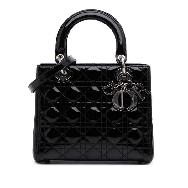 Pre-owned Dior Medium Patent Cannage Lady Dior Black