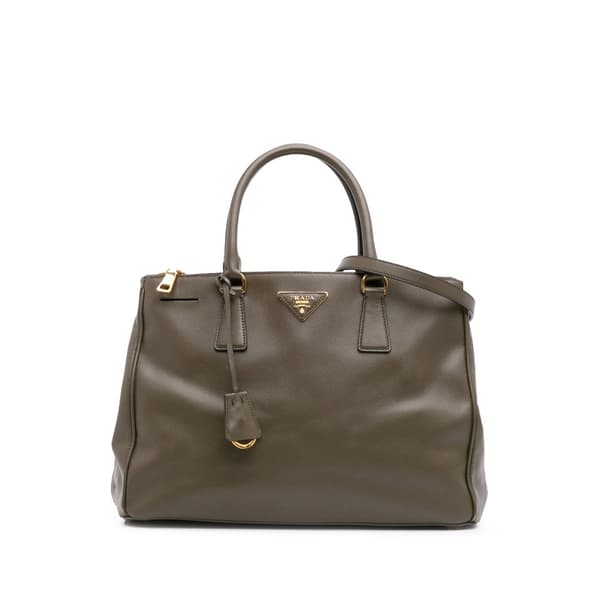 Pre-owned Prada Medium Saffiano Lux Galleria Double Zip Green