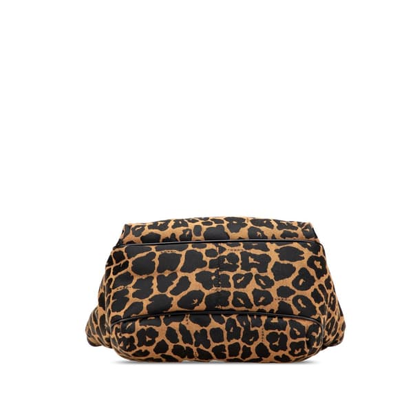 Pre-owned Fendi Leopard Print Chef Canvas Handbag Brown