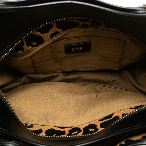 Pre-owned Fendi Leopard Print Chef Canvas Handbag Brown
