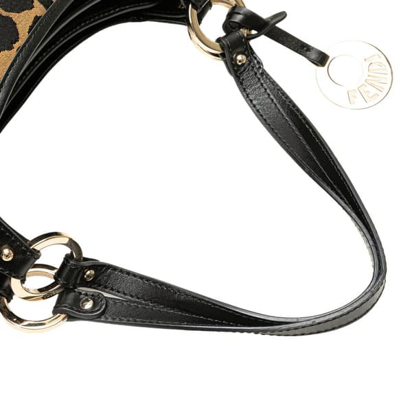 Pre-owned Fendi Leopard Print Chef Canvas Handbag Brown
