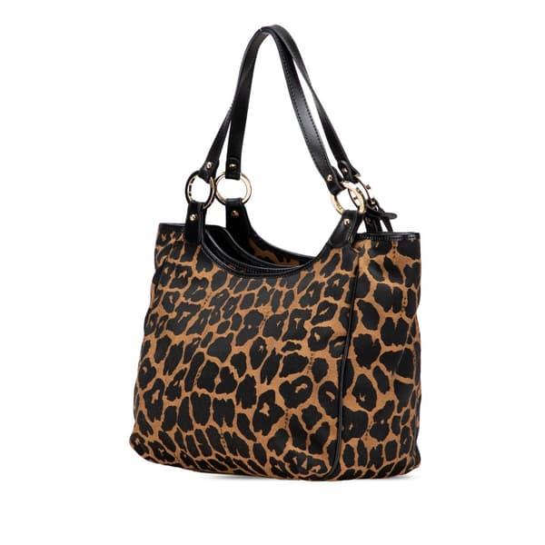 Pre-owned Fendi Leopard Print Chef Canvas Handbag Brown