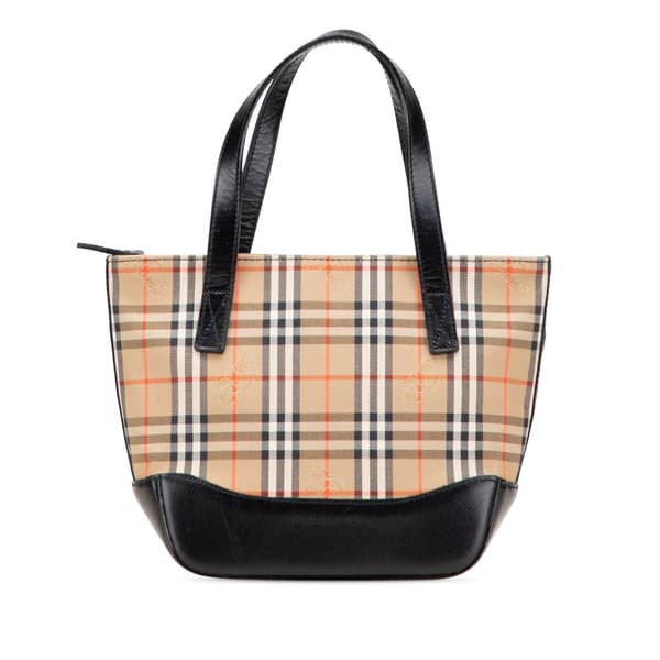 Pre-owned Burberry Haymarket Check Canvas Handbag Brown
