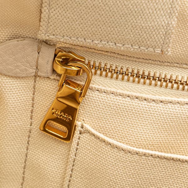 Pre-owned Prada Canvas Canapa Logo Satchel White