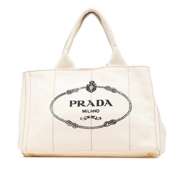 Pre-owned Prada Canvas Canapa Logo Satchel White