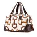 Miniatyrbild 2 av 10: Pre-owned Gucci Printed Canvas Bamboo Horsebit Handbag White