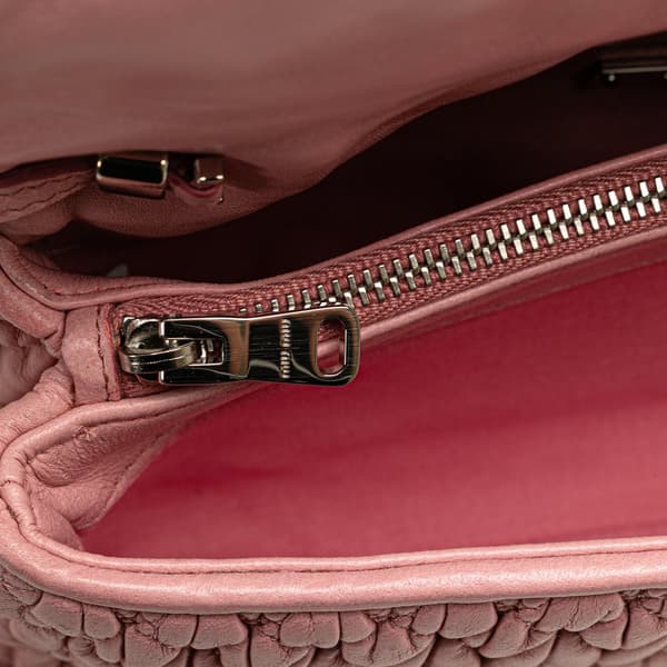 Pre-owned Miu Miu Matelasse Nappa Crystal Chain Satchel Pink