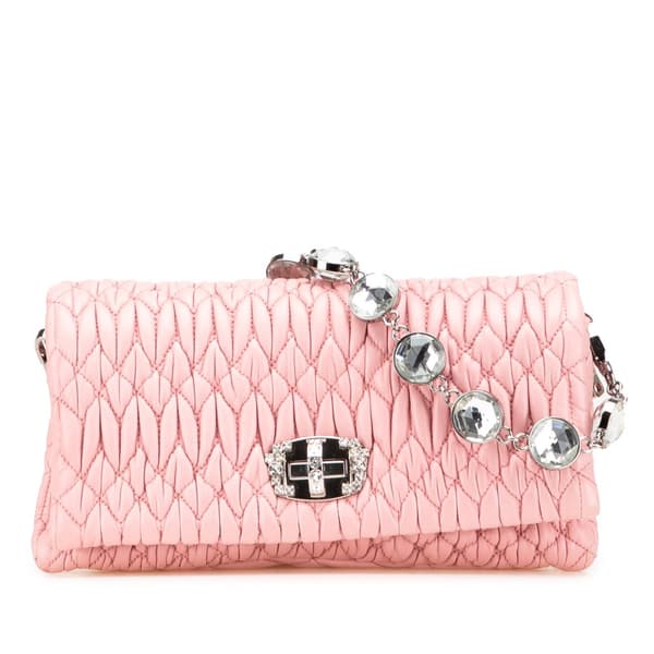 Pre-owned Miu Miu Matelasse Nappa Crystal Chain Satchel Pink