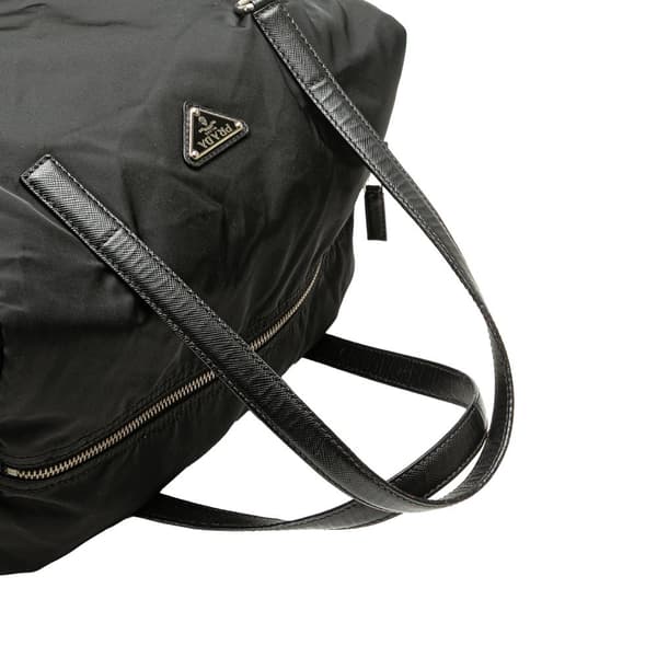 Pre-owned Prada Saffiano Trimmed Tessuto Handbag Black