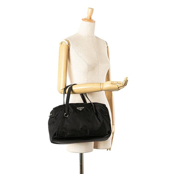 Pre-owned Prada Saffiano Trimmed Tessuto Handbag Black