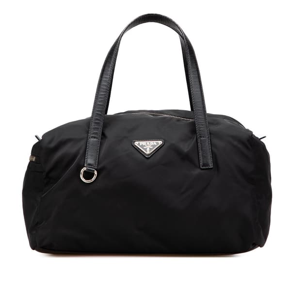 Pre-owned Prada Saffiano Trimmed Tessuto Handbag Black