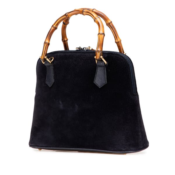 Pre-owned Gucci Suede Bamboo Dome Satchel Blue