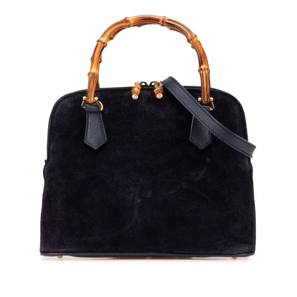 Pre-owned Gucci Suede Bamboo Dome Satchel Blue