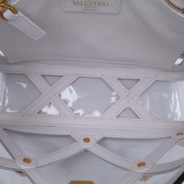 Pre-owned Valentino Medium PVC Roman Stud Satchel White