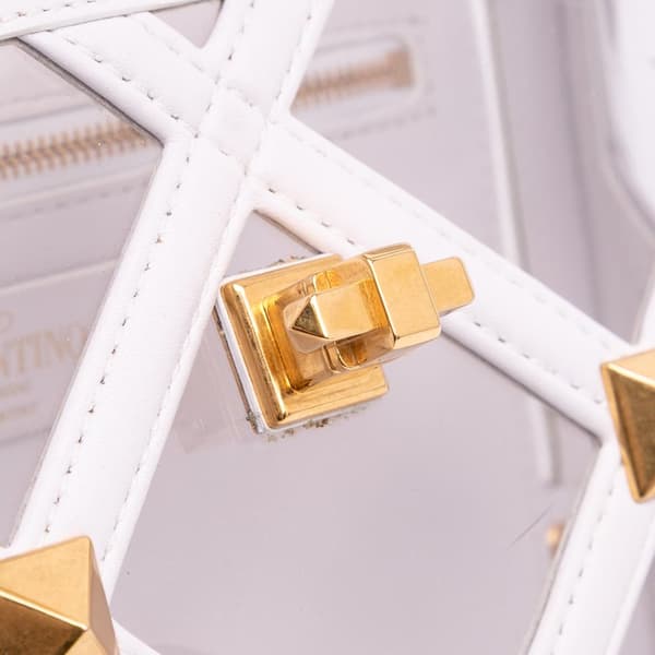Pre-owned Valentino Medium PVC Roman Stud Satchel White