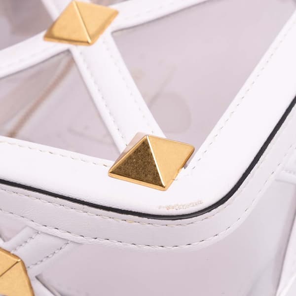 Pre-owned Valentino Medium PVC Roman Stud Satchel White