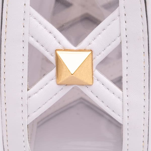 Pre-owned Valentino Medium PVC Roman Stud Satchel White