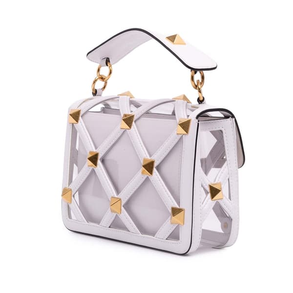 Pre-owned Valentino Medium PVC Roman Stud Satchel White