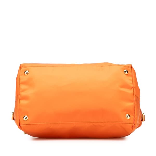 Pre-owned Prada Saffiano Trimmed Tessuto Satchel Orange