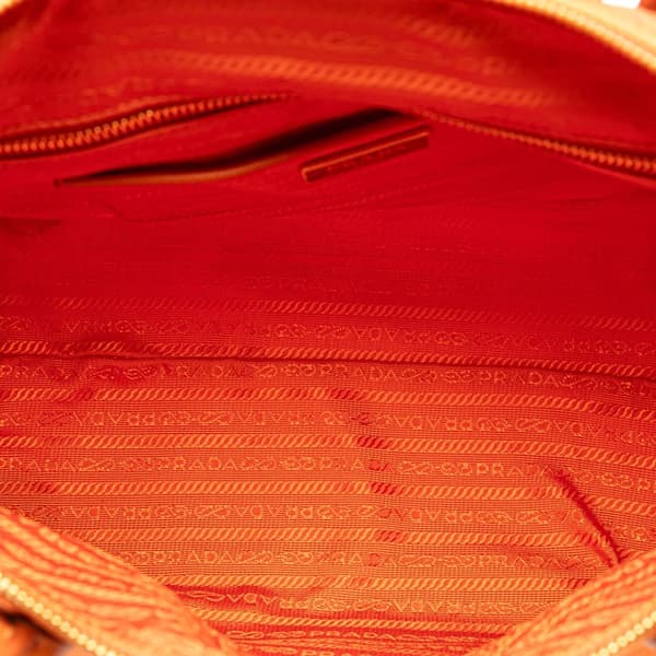 Pre-owned Prada Saffiano Trimmed Tessuto Satchel Orange