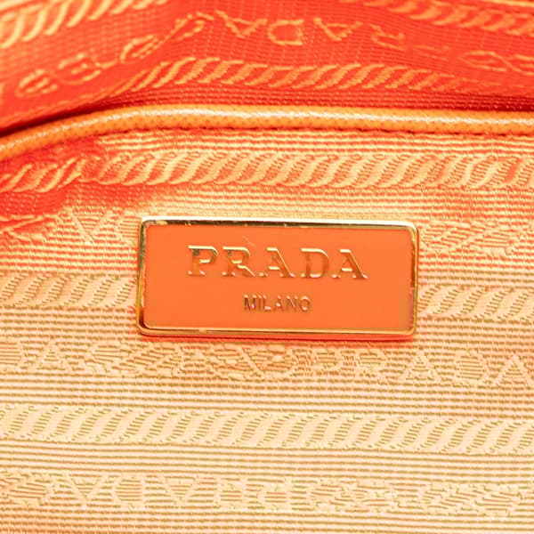 Pre-owned Prada Saffiano Trimmed Tessuto Satchel Orange