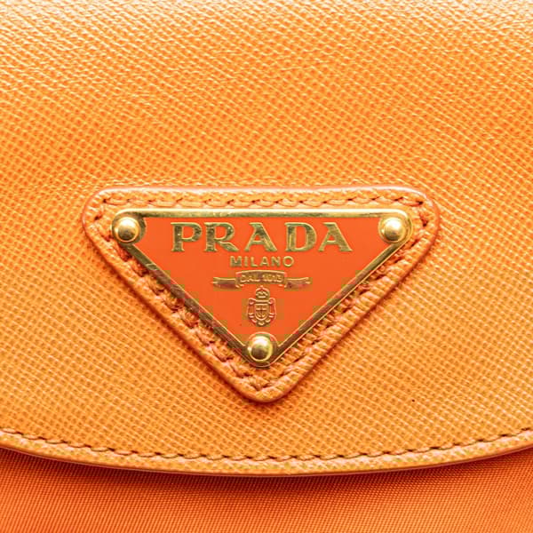 Pre-owned Prada Saffiano Trimmed Tessuto Satchel Orange