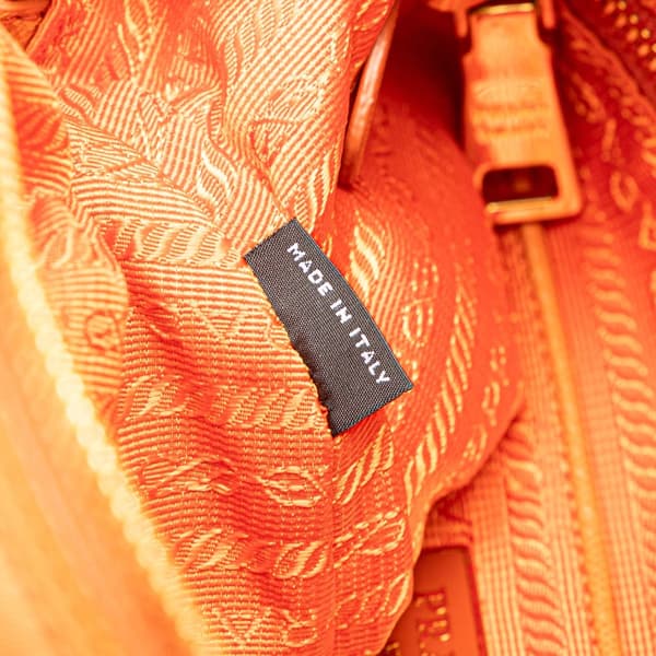 Pre-owned Prada Saffiano Trimmed Tessuto Satchel Orange