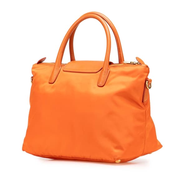 Pre-owned Prada Saffiano Trimmed Tessuto Satchel Orange