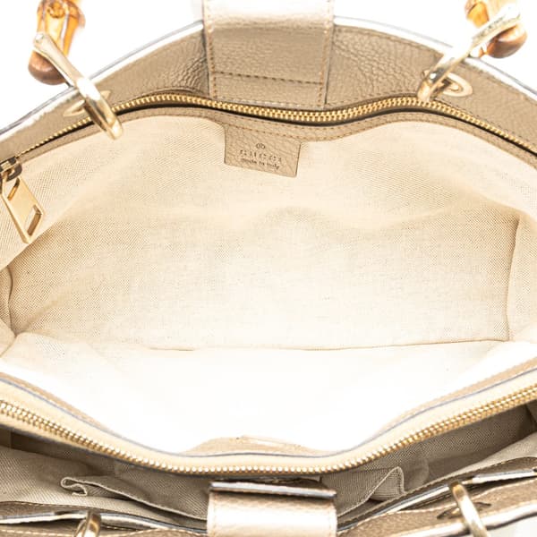 Pre-owned Gucci Medium Calfskin Bamboo Shopper Satchel Gold