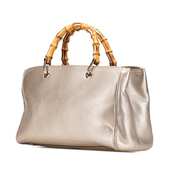 Pre-owned Gucci Medium Calfskin Bamboo Shopper Satchel Gold