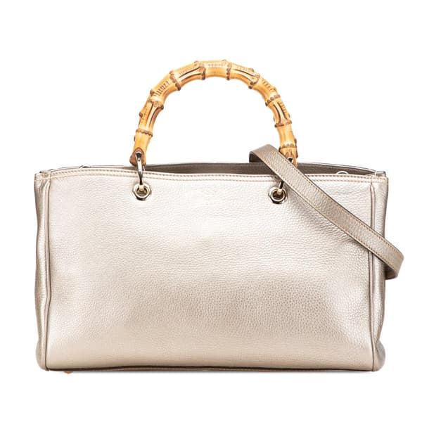 Pre-owned Gucci Medium Calfskin Bamboo Shopper Satchel Gold