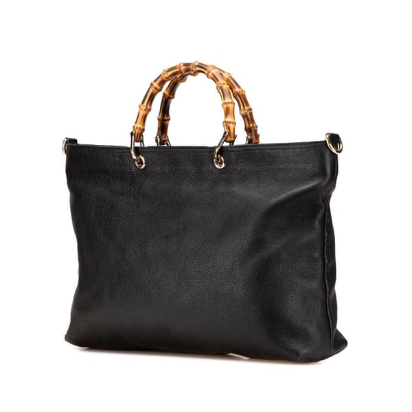 Pre-owned Gucci Large Calfskin Bamboo Shopper Satchel Black