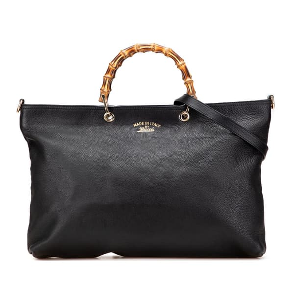 Pre-owned Gucci Large Calfskin Bamboo Shopper Satchel Black