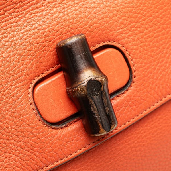 Pre-owned Gucci Small Leather Bamboo Daily Satchel Orange