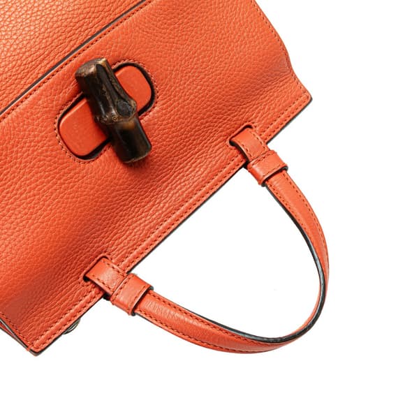 Pre-owned Gucci Small Leather Bamboo Daily Satchel Orange