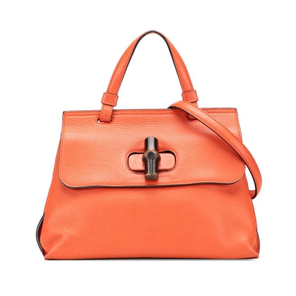 Pre-owned Gucci Small Leather Bamboo Daily Satchel Orange