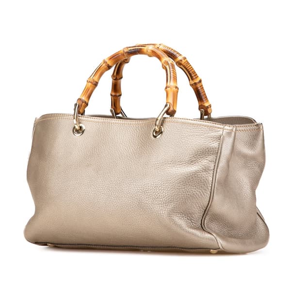 Pre-owned Gucci Medium Calfskin Bamboo Shopper Satchel Gold