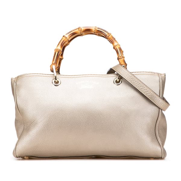 Pre-owned Gucci Medium Calfskin Bamboo Shopper Satchel Gold