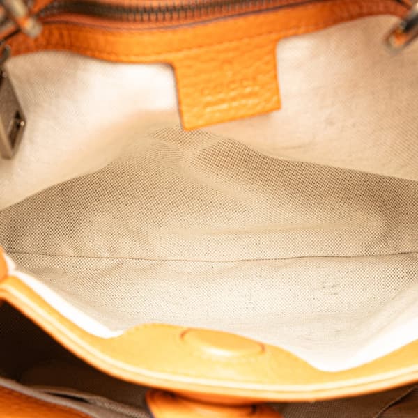 Pre-owned Gucci Small Calfskin Bamboo Shopper Satchel Orange