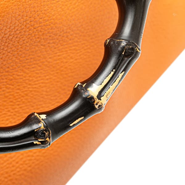 Pre-owned Gucci Small Calfskin Bamboo Shopper Satchel Orange
